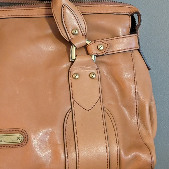 cole Haan Brown Leather Handbag with Scarf Accent - Picture 3 of 16